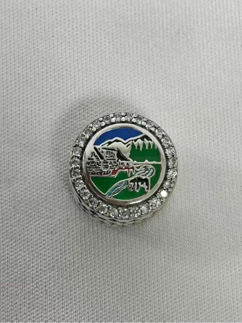 Pandora Silver Enamel Mountain Lake Charm - Green & Blue